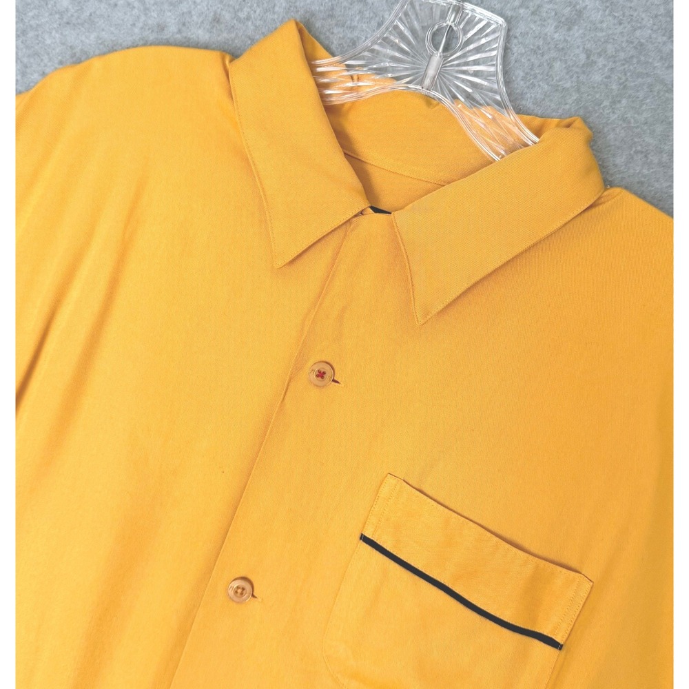 NXT Bowling Shirt Men XL Mustard Yellow Rayon Retro 300 Patch Short Sleeve